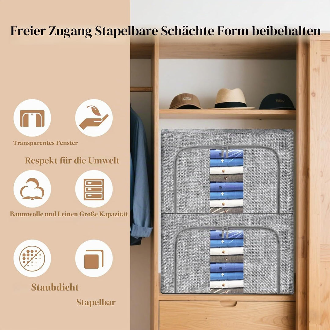 Aufbewahrungsbeutel mit Reissverschlüssen,2 Stück, Leinen-Aufbewahrungstasche, 24 l, 66 l, 100 l, gr