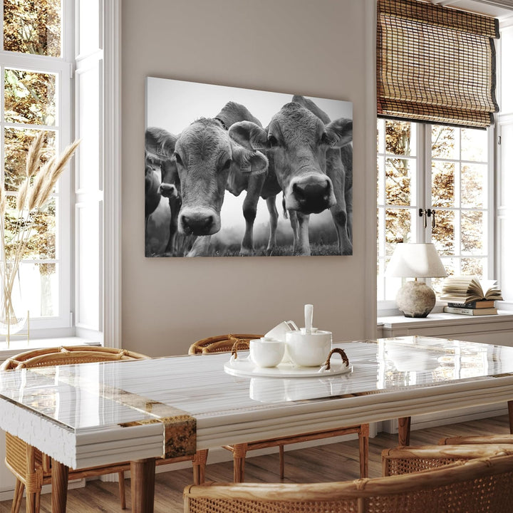 wandmotiv24 Leinwandbild, Tiere, 80x60cm, Querformat, Kühe, Deko, Bilder auf Leinwand, Wanddeko, XXL