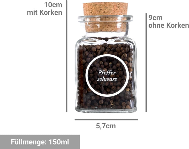 GIESSLE 30x Gewürzgläser mit 94x Etiketten im Set mit Korkverschluss Vorratsgläser Gewürzdosen