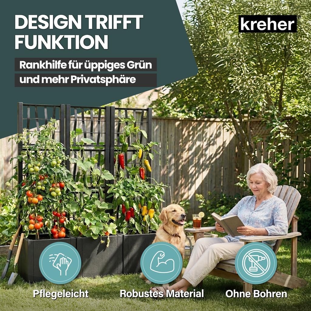 2 x Kreher® XL Rankgitter, Spalier mit Pflanzkasten aus robustem Kunststoff. In verschiedenen Grösse