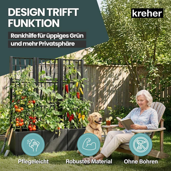 2 x Kreher® XL Rankgitter, Spalier mit Pflanzkasten aus robustem Kunststoff. In verschiedenen Grösse