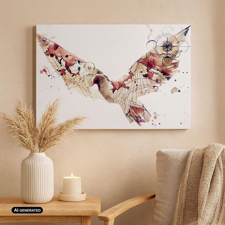 Bilder auf Leinwand 100x70cm Leinwandbild mit Rahmen Vogel Abstraktion Gross Wanddeko Bild Schlafzim