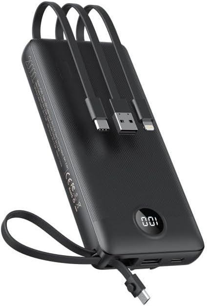Powerbank 20000mAh Power Bank mit Kabel VEEKTOMX Powerbank USB C Tragbares Ladegerät 5 Ausgängen LED