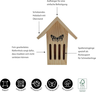 Dehner Natura Premium Schmetterlingshaus Runa, Insektenhotel wetterfest, Insektenhaus/Wildvogel Nist