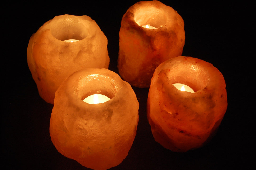 4x Salzkristall Stein Teelichthalter Salzlampe in Biova Qualität ! "gross" 900- 1200g