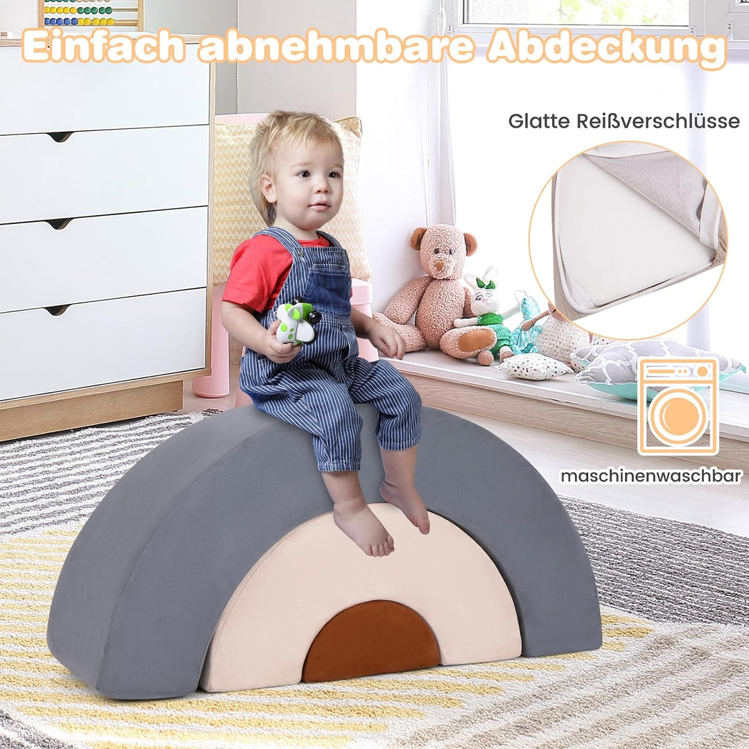 COSTWAY 3-TLG. Softbausteine, Schaumstoffbausteine zum Klettern und Krabbeln für Babys, Kletterbogen