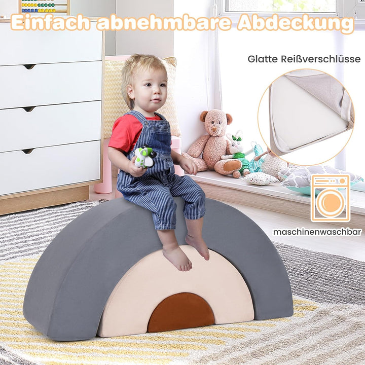 COSTWAY 3-TLG. Softbausteine, Schaumstoffbausteine zum Klettern und Krabbeln für Babys, Kletterbogen