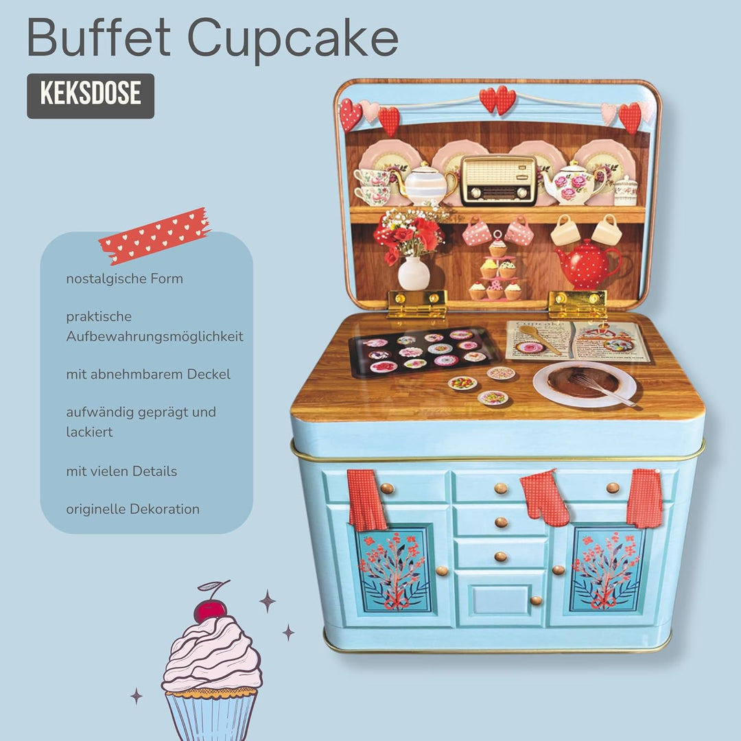 Buffet Cup Cake - die aufklappbare Rückwand gibt der Dose eine sehr dekorative und zusätzliche Dimen