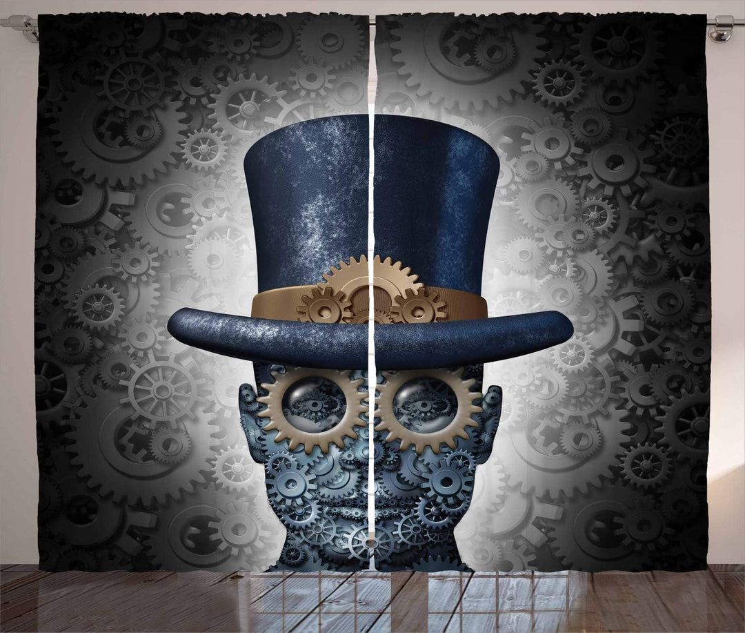 ABAKUHAUS Steampunk Rustikaler Vorhang, Mechanische Menschlicher Kopf, Wohnzimmer Universalband Gard