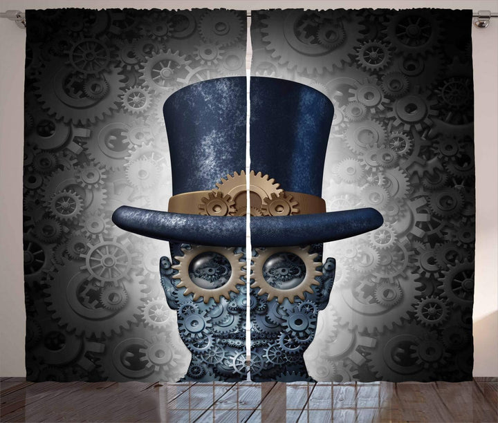 ABAKUHAUS Steampunk Rustikaler Vorhang, Mechanische Menschlicher Kopf, Wohnzimmer Universalband Gard