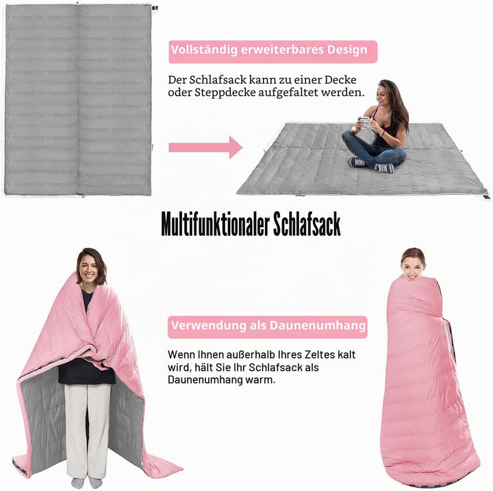 QEZER Daunenschlafsack Ultraleicht Deckenschlafsack kleines Packmass für Camping und Trekking 3 Jahr