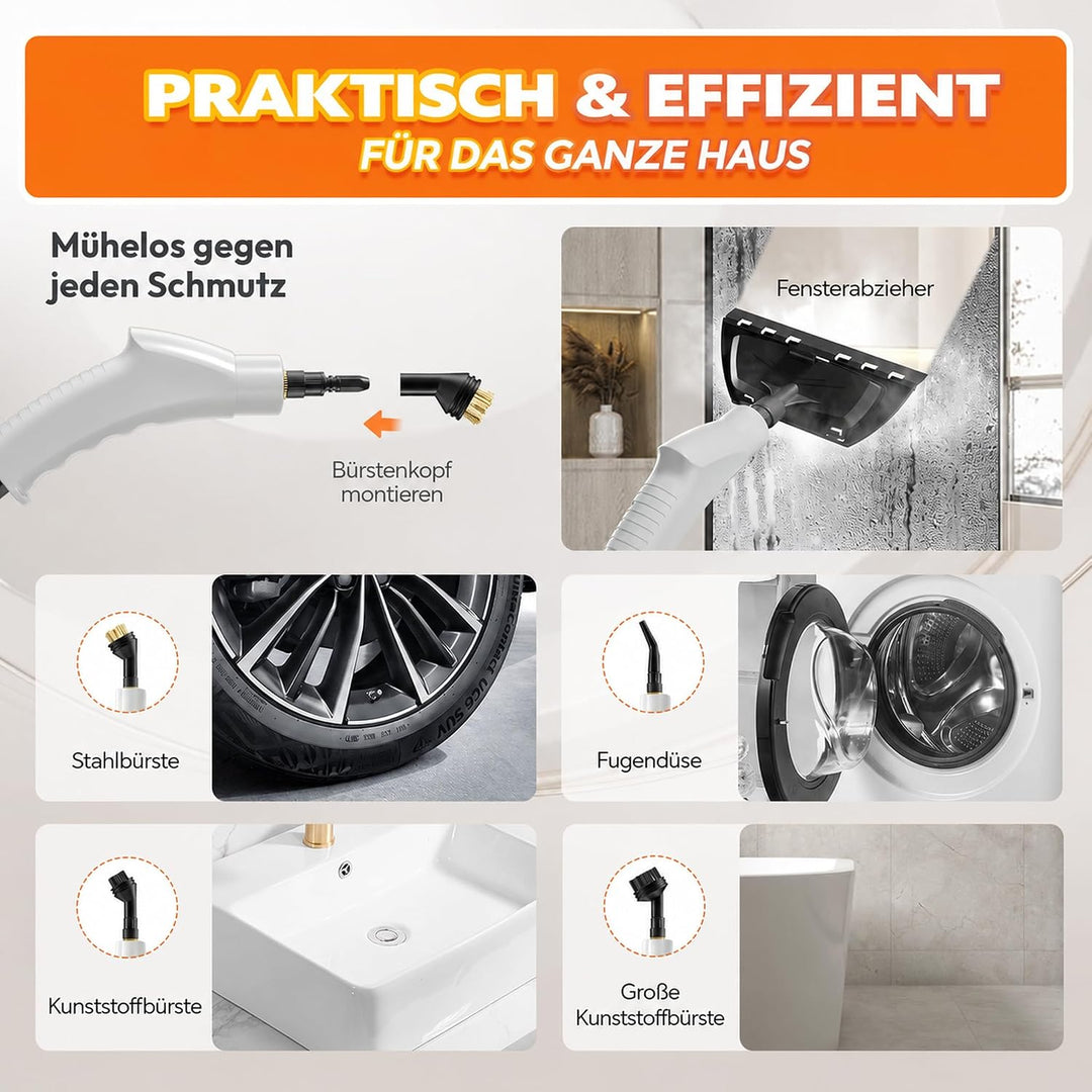 Dampfreiniger Handgerät, Steam Cleaner, 15 Sekunden Aufheizzeit, 1.1L Wassertank, Dampfreiniger für