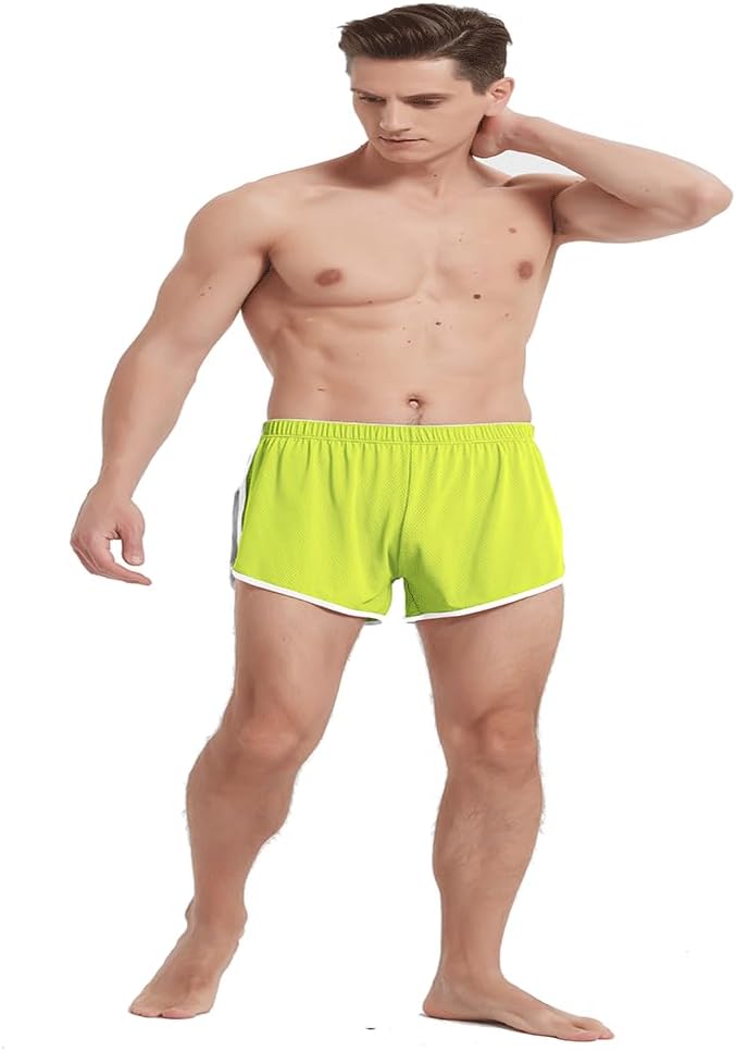 BIATWOWR Herren Boxershorts Atmungsaktive und Bequem Boxershorts mit Seitenschlitz Graugelbblau XL,