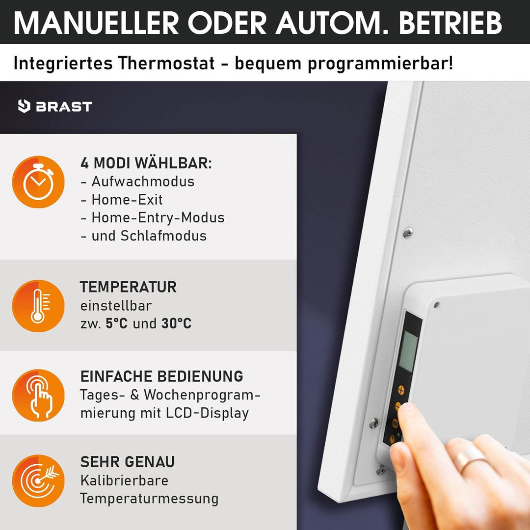BRAST® Infrarotheizung mit Thermostat | 300-1100 Watt | Made in Europe | Inkl. Wandhalterung Standsy