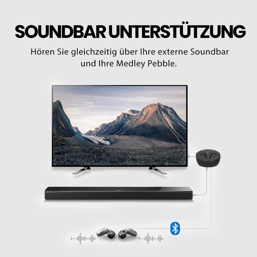 Avantree Medley Pebble - Open-Ear Funkkopfhörer Kabellos für TV Fernseher mit Bluetooth-Transmitter