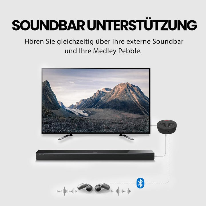 Avantree Medley Pebble - Open-Ear Funkkopfhörer Kabellos für TV Fernseher mit Bluetooth-Transmitter