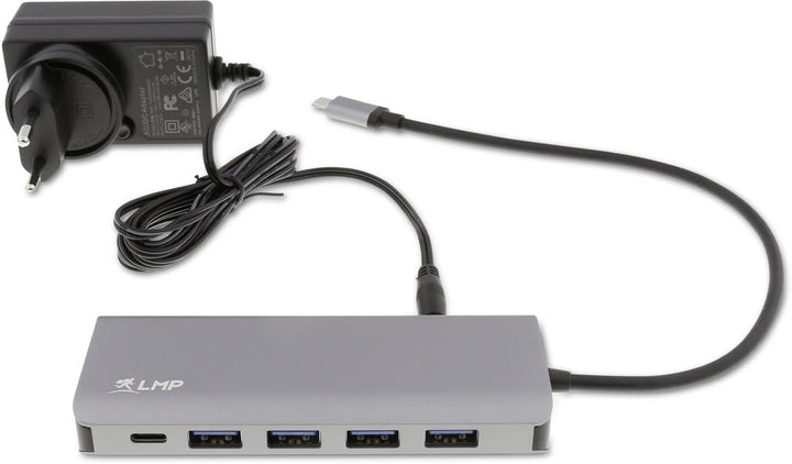 LMP Hub USB-A (4) und LMP (3) Hub mit 7 Ports Ladefunktion (BC1.2) externes Netzteil (36W) Spacegrau
