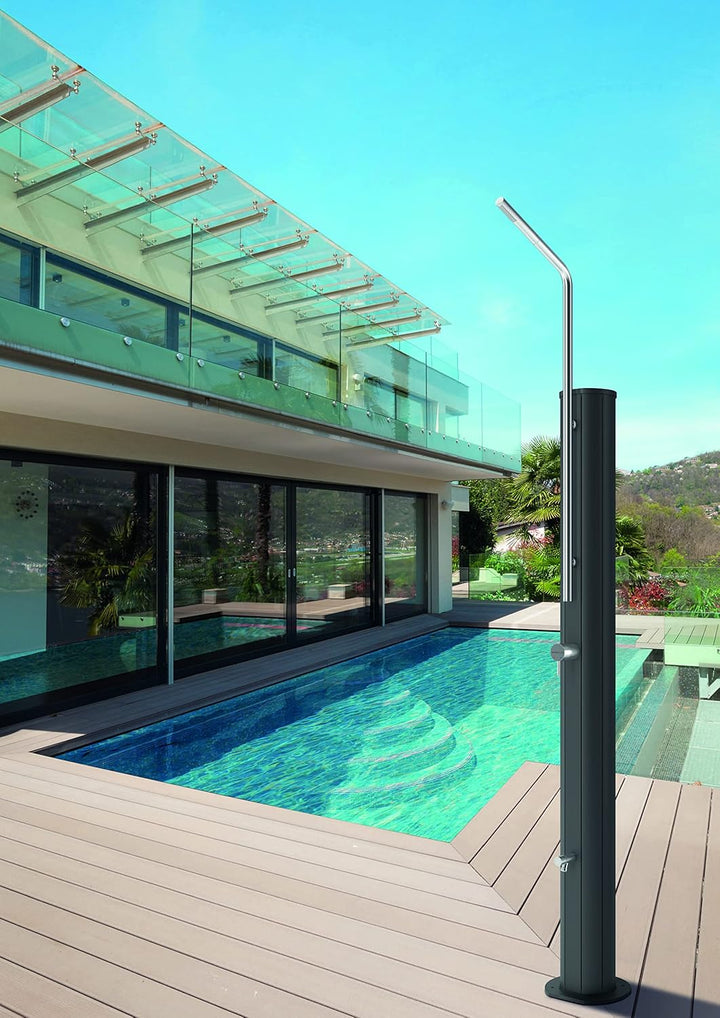 Gre SS30S - Solardusche für den Aussenbereich. Gartendusche aus schwarzem Aluminium mit silberner De
