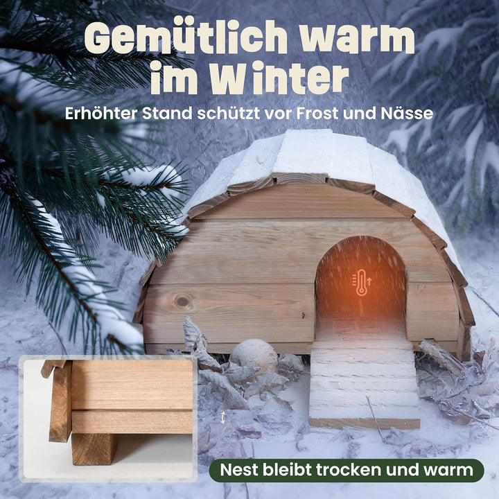 zooprinz Igelhaus aus Vollholz – Winterfest & wetterfest, mit Bodenplatte – Labyrinth-Eingang gegen