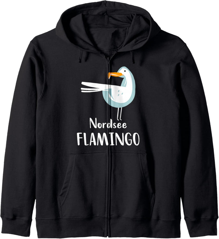 Nordsee Flamingo Möwe Strand Urlaub Meer Küste Leuchtturm Kapuzenjacke