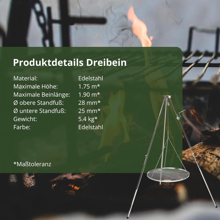 HeRo24 Edelstahl- Dreibein Schwenker Grillgestell mit Kurbel,Kette,Hacken und Wirbel,Ohne ROST!!