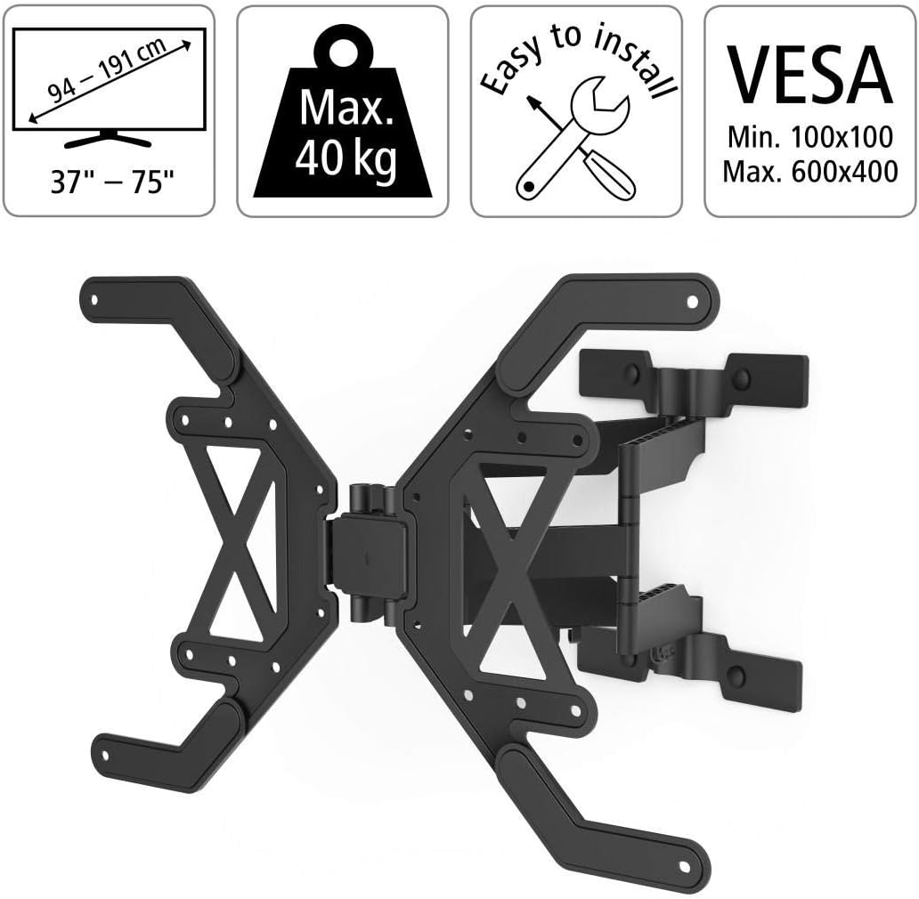 Hama TV Wandhalterung Schwenkbar, Neigbar, Slim (37 - 90 Zoll TV Halterung für Fernseher bis zu 40 k