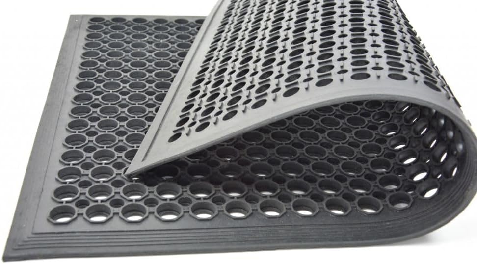 rg-vertrieb Anti-Fatigue-Fussmatte Gummimatte Wabenmatte mit Auffahrt Rand Schwarz 120x180cm Entwäss