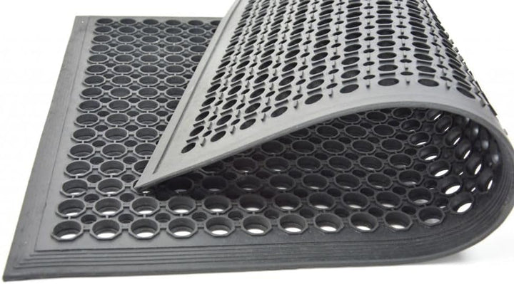 rg-vertrieb Anti-Fatigue-Fussmatte Gummimatte Wabenmatte mit Auffahrt Rand Schwarz 120x180cm Entwäss