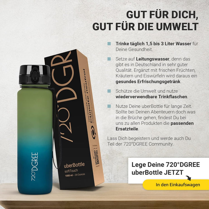 720°DGREE Trinkflasche “uberBottle“ +Sieb - 350ml, 500ml, 650ml, 1000ml, 1,5l, 2l - BPA-Frei - Wasse