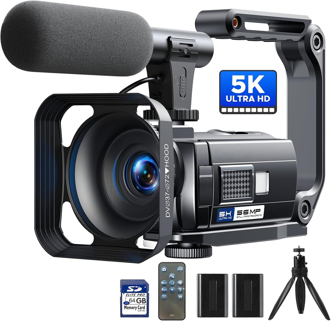 Videokamera Camcorder 5K Kamera mit 56MP, 16x Digitalzoom, IR Nachtsicht, WiFi Vlogging Kamera für Y