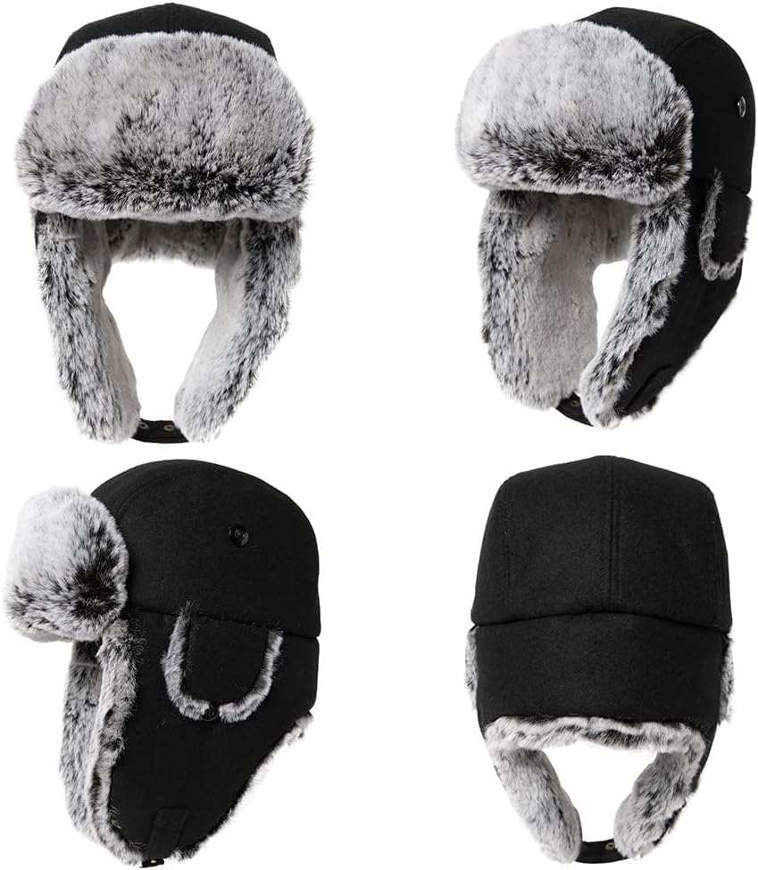 Comhats Winter Trapper-Hut Kunstleder Aviator Pilotenmütze Herren Damen Warm Gefütterte Kunstpelz-Hu