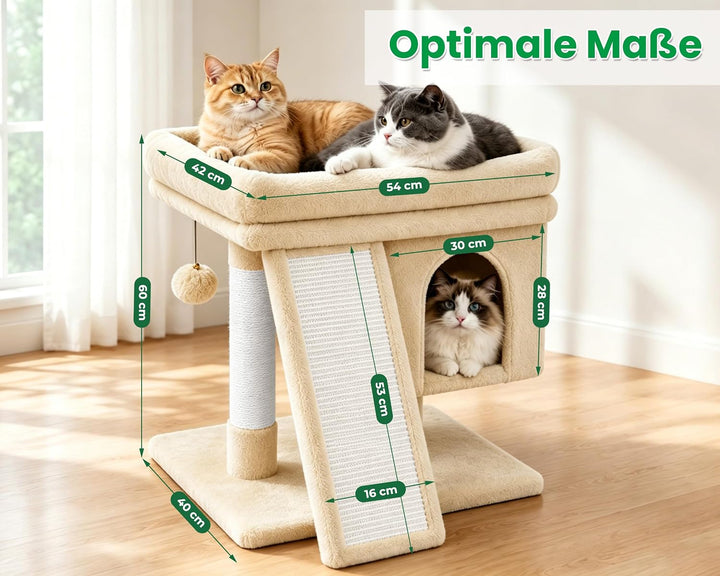 Kratzbaum klein für grosse Katzen XXL - 60cm hoch, Katzenbaum mit extra grosser Plattform (40x50cm)