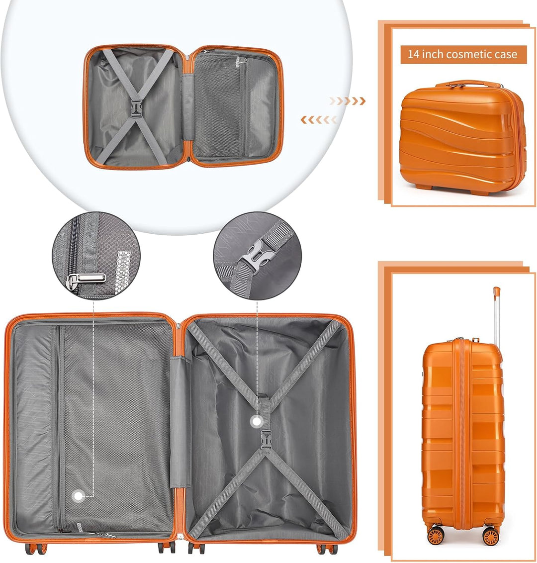 KONO Koffer Trolleys Gepäcksets 2 Teilig Kofferset mit Beautycase Polypropylen Hartschalenkoffer Rei