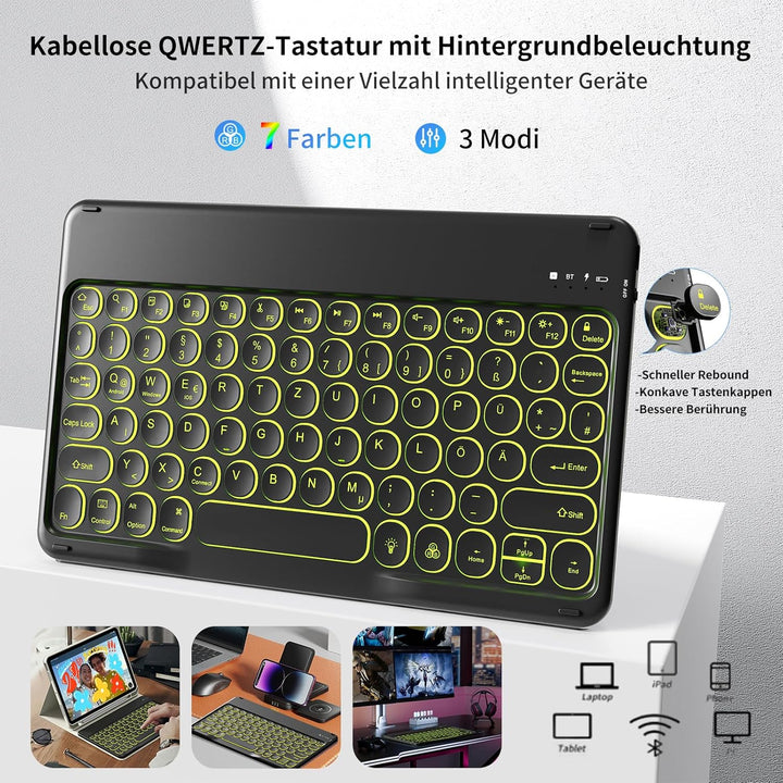 Hülle mit Tastatur Kompatibel mit iPad Air 6./ 5./ 4. Generation 11 Zoll M2/10,9 Zoll, 7 Farbige Bel