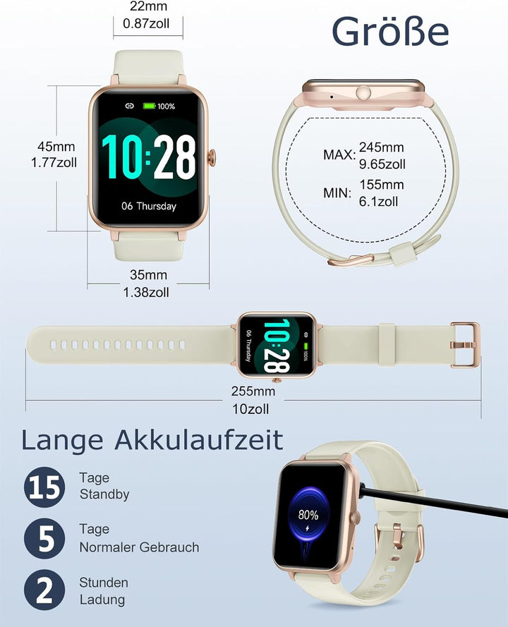 GRV Smartwatch Damen Herren mit Telefonfunktion,1,85" HD Fitnessuhr mit KI-Sprachsteuerung,100+ Spor