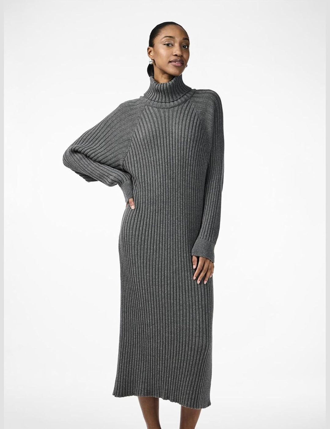 YAS Damen Yasmavi Knit Midi Rollneck Dress S. Noos Strickkleid XS Medium Grey Melange, XS Medium Gre