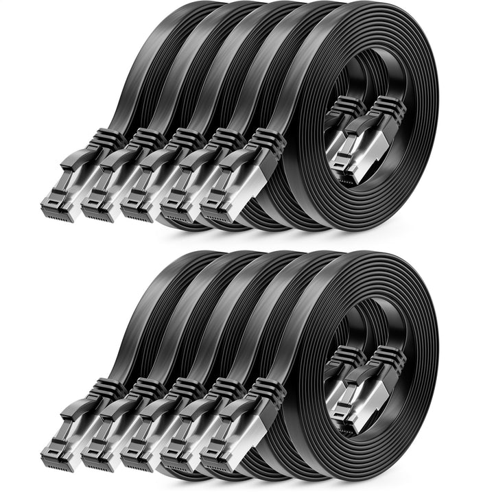 deleyCON 10x 2m CAT 8 Netzwerkkabel Flach (40 Gbit/s, Kupfer) Gigabit Ethernet LAN Cable - Flaches D