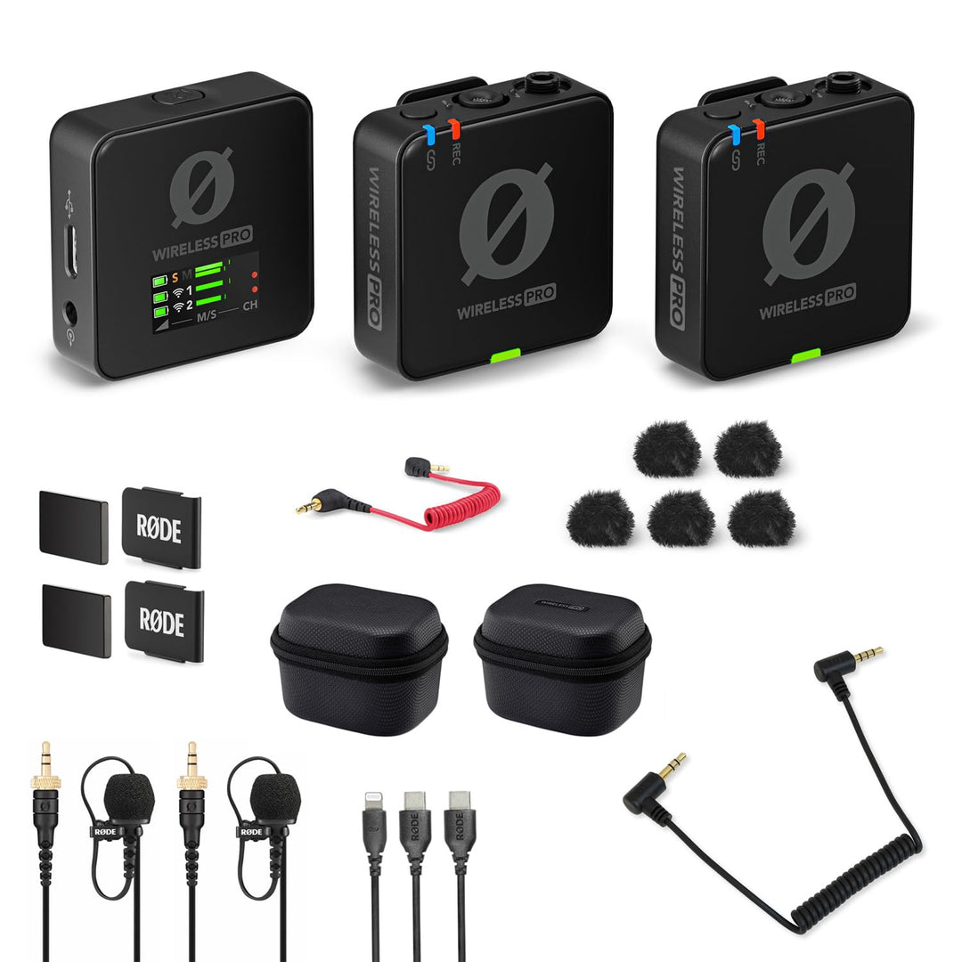 Rode Wireless Pro Digitales 2-Kanal Drahtlos-Mikrofonset + keepdrum ADP07 TRRS-TRS-Adapter