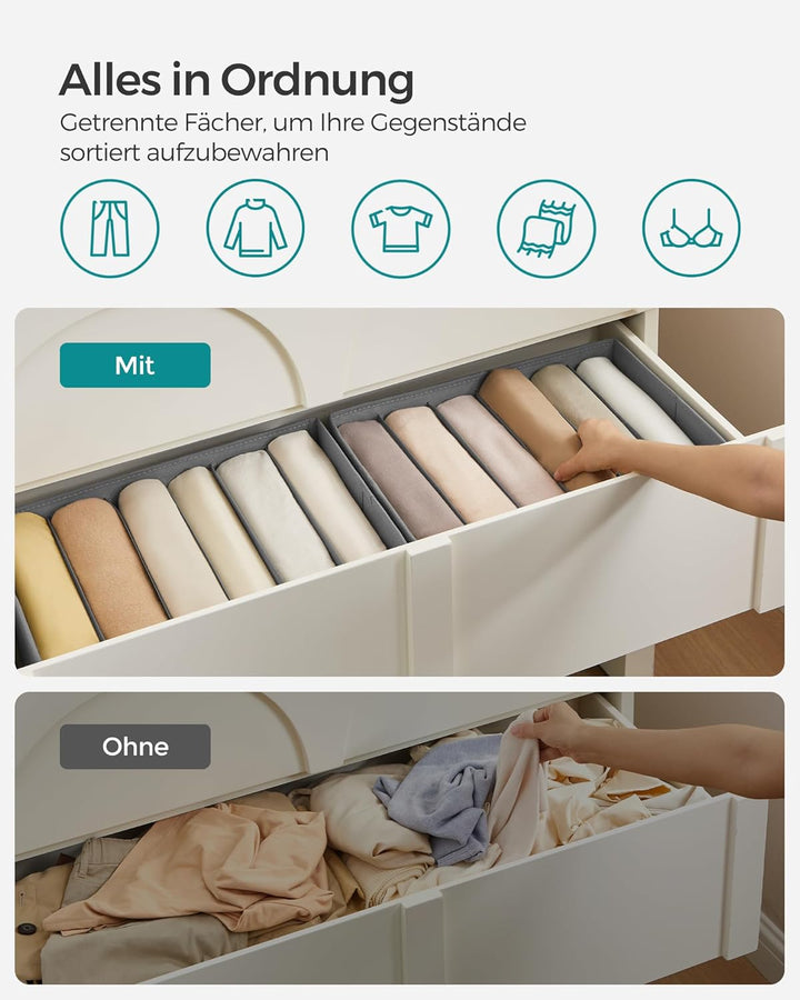 SONGMICS Kleiderschrank-Organizer 4er Set, Aufbewahrungsbox 6 Fächer, Schubladen-Ordnungssystem, Ord