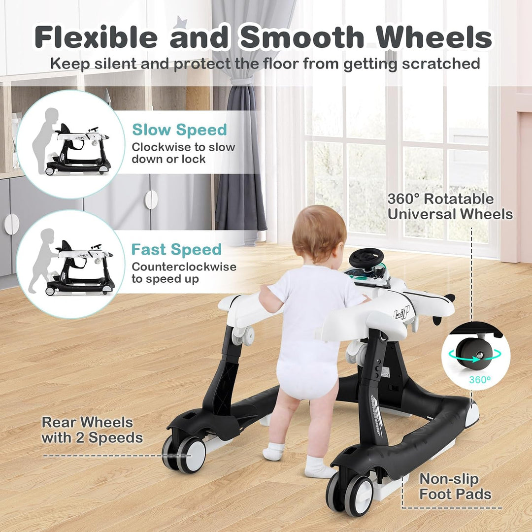FANTASK 6 in 1 Lauflernhilfe, Babywalker höhenverstellbar mit abnehmbarer Spieluhr &amp; Esstablett, Lau