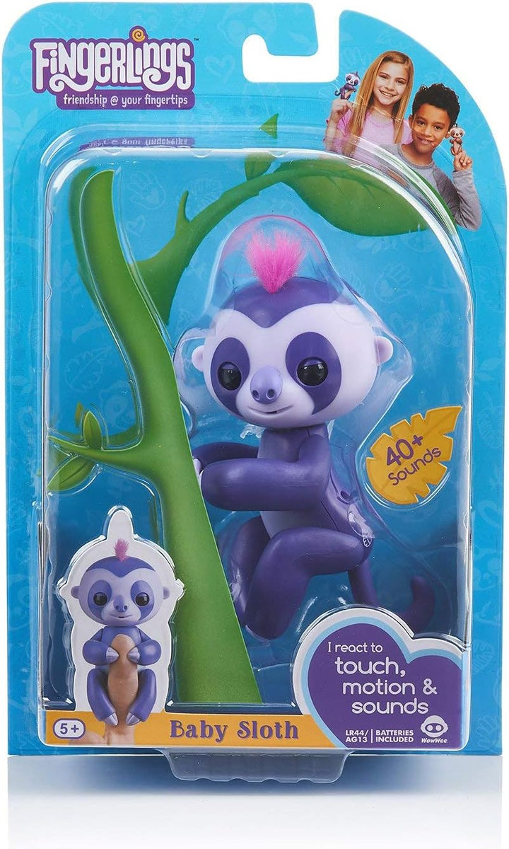 Fingerlings Faultier lila Marge 3752 interaktives Spielzeug, reagiert auf Geräusche, Bewegungen und