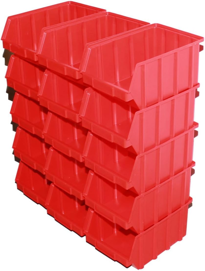 S&amp;S-Shop 15 Stapelboxen Rot Gr.4 | aus hochwertigem Kunststoff | mit Schildcheneinschub | Lagerkiste