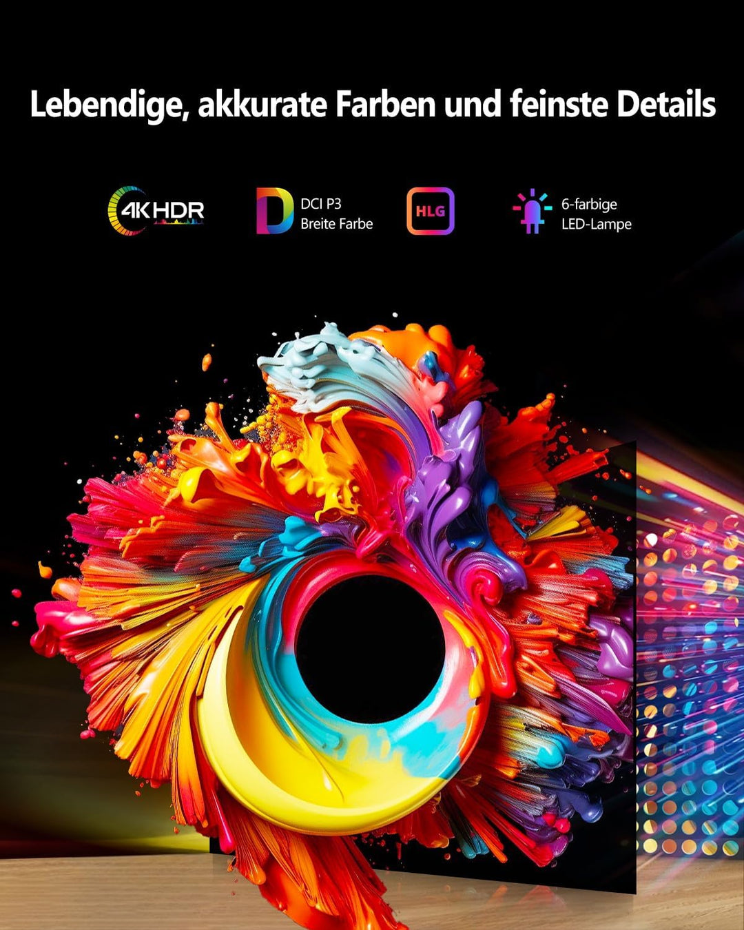 Ultra HD 4K Beamer mit WiFi Bluetooth Streaming Apps,LED Smart Android TV Beamer 4K Heimkino Outdoor