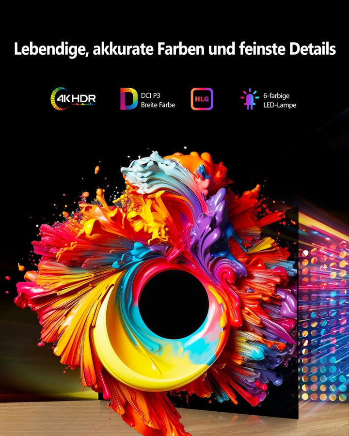 Ultra HD 4K Beamer mit WiFi Bluetooth Streaming Apps,LED Smart Android TV Beamer 4K Heimkino Outdoor