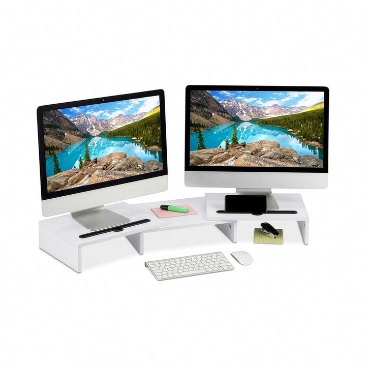 Relaxdays Monitorständer, 2 Monitore, ausziehbare Segmente, Breite 74-105 cm, ergonomische Bildschir