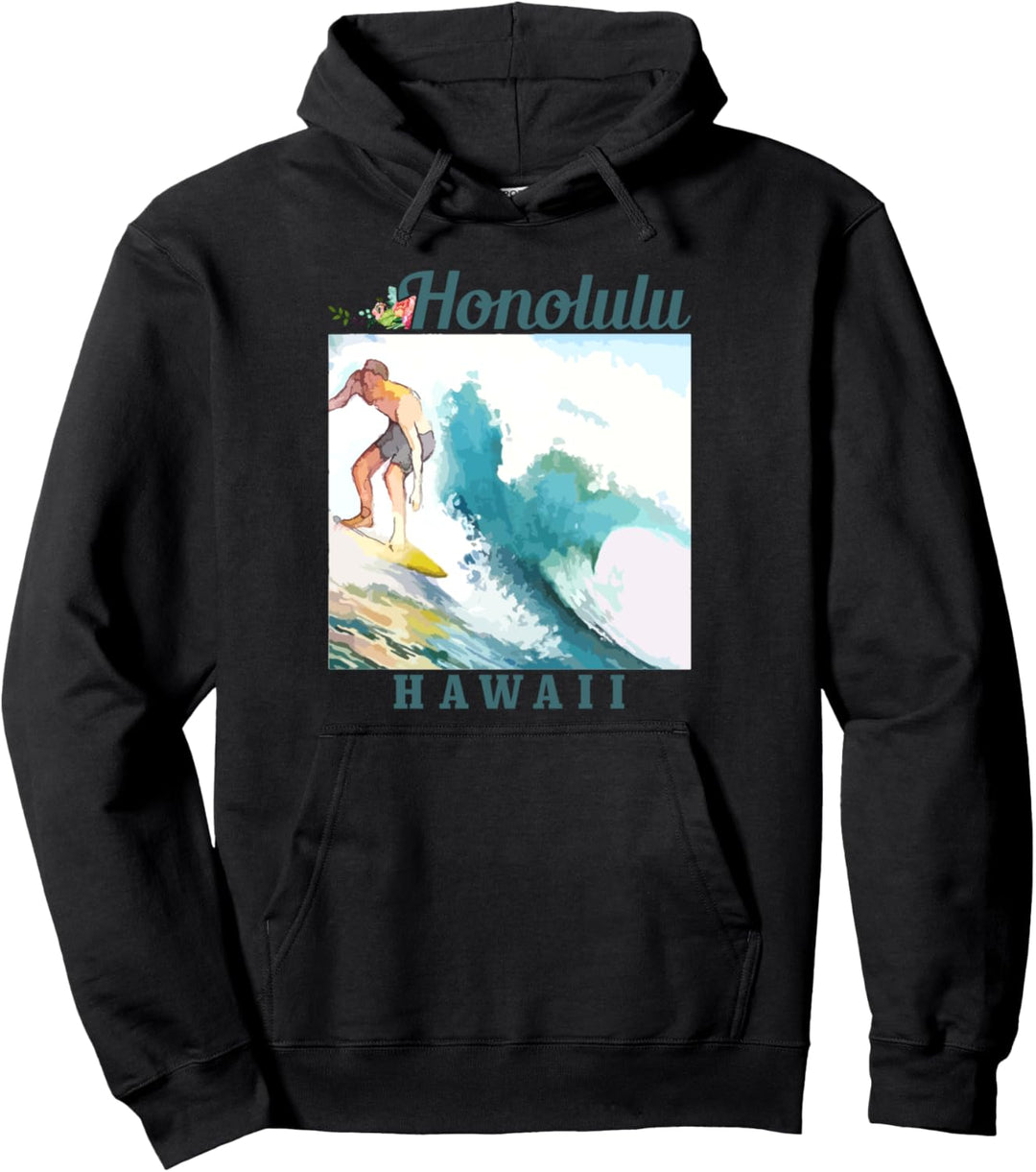Honolulu Hawaii Surfing Vintage Surfer Pullover Hoodie