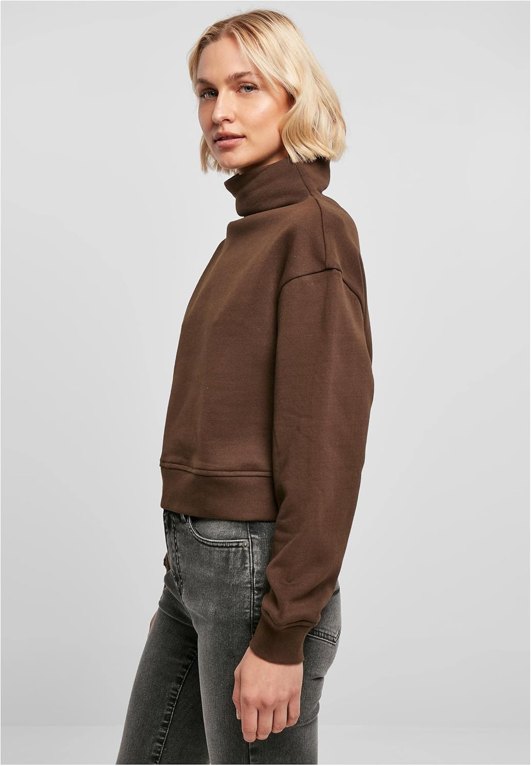 Urban Classics Damen Ladies Organic Short High Neck Crew XXL Brown, XXL Brown
