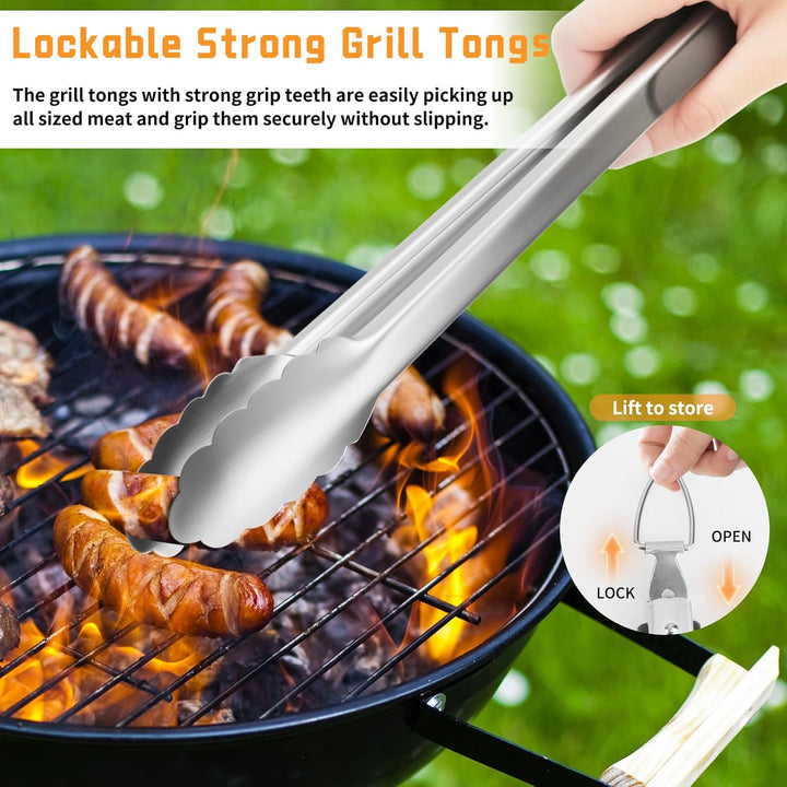 BBQ Grillbesteck Set 9 Grillzubehör aus Hochwertig Edelstahl, Professionelles BBQ Grill Set mit Gril