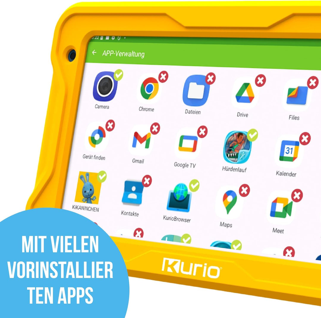 KURIO Kinder Tablet ab 3 Jahren – KiKa Lerntablet für Vorschulkinder mit Silikon-Schutzhülle, 32 GB