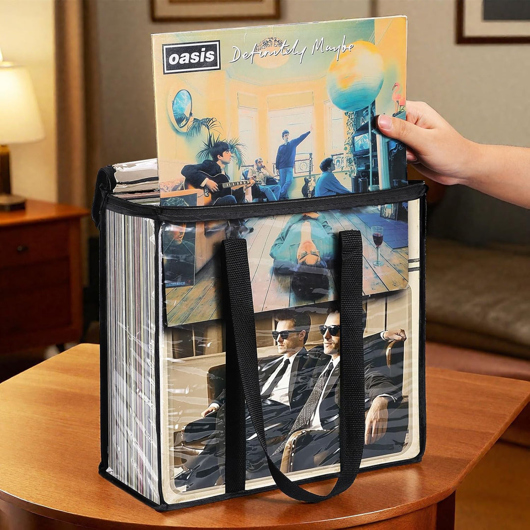 Facmogu 33-U/min-Vinylplatten-Aufbewahrungstasche, durchsichtige PVC-Plattentaschen für Vinyl, fasst